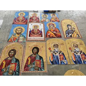 Customized Glass Mosaic Religious Byzantine lcons Western Art Jesus Christ Portrait Painting 3d Wall Mosaic Mural