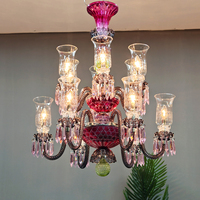 Lustre décoratif en verre torsadé fait main, ornements en verre dégradé rose-vert pour suspension de salon européen