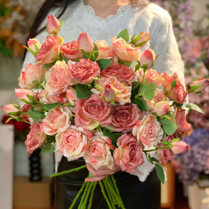 Ramo de 10 Rosas Artificiales de Seda Rosa, Decoración de Boda, Flores Artificiales para Arreglos Florales Nupciales - Product Image 2