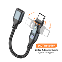 Adaptateur USB-C vers USB-C T1-2 Greenport 540 Rotation 240W pour téléphone et ordinateur portable, câble d'extension USB2.0 de 10 cm