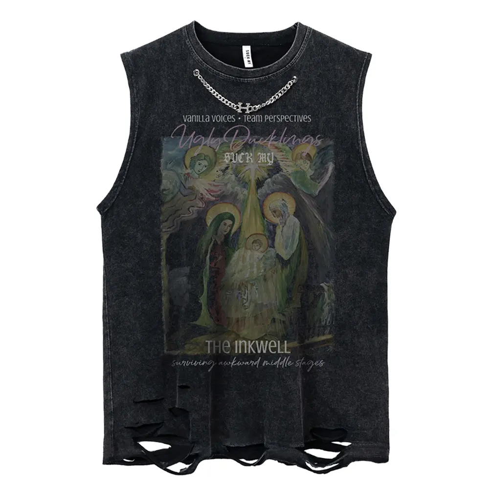 2022 New summer men's crew neck gym tank top oversized vintage graphic washed sleeveless t shirt for men