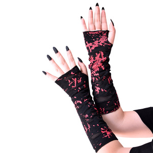 Gants de carnaval sans doigts <span class=keywords><strong>mi</strong></span>-longs à impression croisée d'Halloween avec trous déchirés - Product Image 2