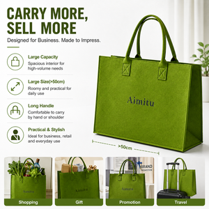 <span class=keywords><strong>Bolsa</strong></span> de Fieltro Ecológica de Gran Capacidad, para Compras, Viajes, Regalos, con Logotipo Personalizado Bordado, al por Mayor - Product Image 2