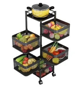 Mobile rotating shelving kitchen stainless steel storage shelving bathroom toilet floor multi-storey household vegetable basket