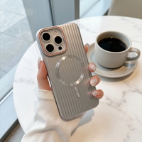 Coque de luxe ondulée magnétique avec bouton de charge sans fil pour iPhone 17, 16, 15 Pro, 14 Plus, 16 Plus, 13, 12 Pro Max
