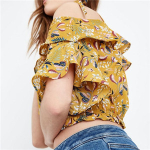 2019 Personnalisé En Gros Femmes Pas Cher Vêtements Jaune Floral Volants <span class=keywords><strong>Top</strong></span> - Product Image 5