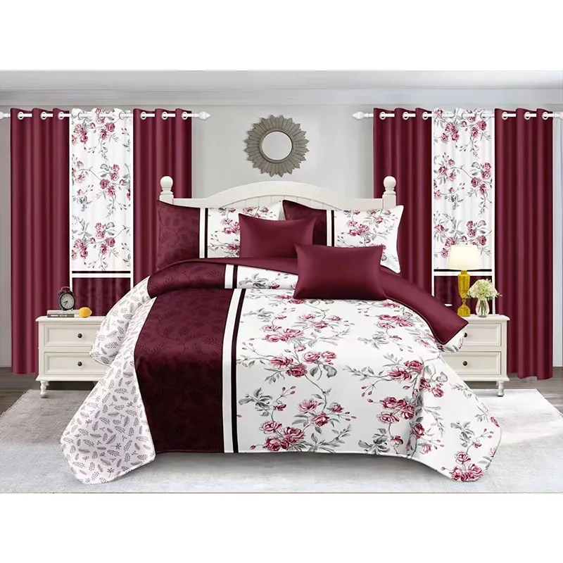 Draps de lit Offre Spéciale Queen Size draps de lit de noël ensemble de draps plats rideau tissu chambre 12 pièces imprimé rideau ensemble de literie