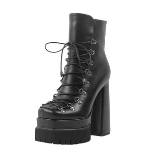 Women Big Size 46 Lace up Ankle <b>Boots</b> Wide Fit High Chunky Heels Shoes Double Layers Platform Side Zipper Booties - Product Image 5