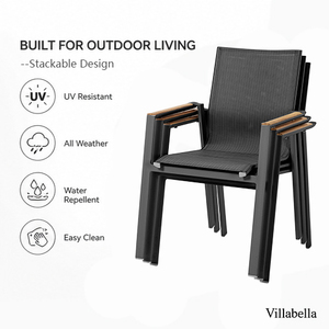 Set da Pranzo per Giardino Commerciale, Mobili da Esterno in Alluminio, Tavolo in Pietra Sinterizzata <span class=keywords><strong>e</strong></span> <span class=keywords><strong>Sedie</strong></span> Impilabili con Seduta in Tessuto - Product Image 2