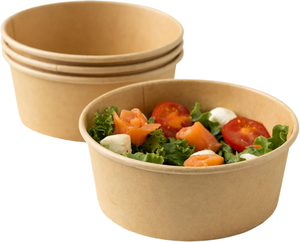 Bol à salade jetable en papier kraft, résistant à l'huile, avec revêtement PE PLA, rond, pour emporter, pour fruits, <span class=keywords><strong>poke</strong></span>, <span class=keywords><strong>nouilles</strong></span> - Product Image 1