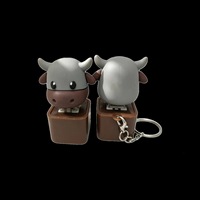 Porte-clés anti-stress en plastique en forme de vache super mignon, avec sons de veau, lumières et boutons sonores, rechargeable, idéal pour la décompression et la relaxation