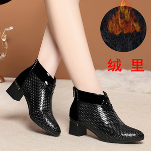 Bottines à talons hauts de 5 cm pour femmes, style hiver Xuanhui, nouvelle mode, bout pointu, fermeture éclair latérale, noires, chaudes - Product Image 5