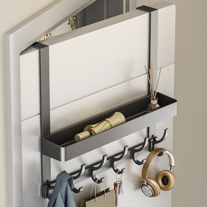Over Door Clothes Rack Double Layer Gunmetal Gray Hook Type Storage Organizer For Bedroom Closet With Shelf And Hooks - Product Image 1
