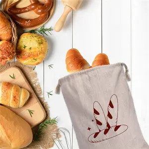 Long Bakery Organic Linen Canvas Drawstring Toast Bread Packaging Bag Cotton Bag Design