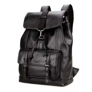 VICUNA POLO Mode Schule Rucksack Großhandel benutzer definierte Marke Männer Tasche einfache schwarze Kordel zug Rucksack lässig PU Leder Rucksack