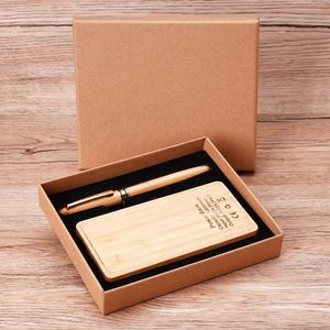 Ensemble Cadeau d'Affaires de Luxe Personnalisé avec Logo : Stylo et Batterie Externe en Bois pour Hommes, Idéal pour le Bureau et les Souvenirs, Impression Sérigraphique - Product Image 2
