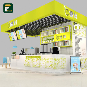 Thème jeunesse thé au lait boutique intérieur thème jaune barre de boissons luminaire d'affichage personnalisé comptoir de vente au détail modulaire conception de meubles - Product Image 1