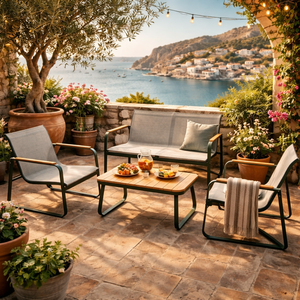 Ensemble <span class=keywords><strong>de</strong></span> canapés d'extérieur modernes <span class=keywords><strong>4</strong></span> pièces, mobilier <span class=keywords><strong>de</strong></span> jardin pour <span class=keywords><strong>balcon</strong></span> et terrasse, marché européen - Product Image 6