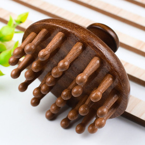 Peigne rond en bois de santal doré, 28 dents, massage du cuir chevelu pour hommes et femmes, utilisation domestique, relaxation de la tête - Product Image 2