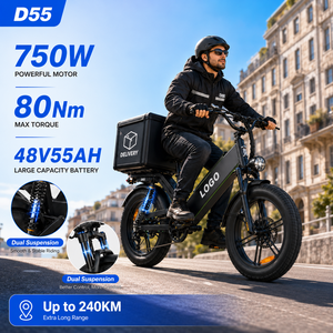 Bicicleta Eléctrica de Carga D55, 48V55Ah, Alta Velocidad, 750W, Neumático Grueso de 20 Pulgadas, 28 mph, OEM, Todoterreno, con Señales de Giro - Product Image 1