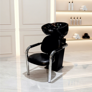 Silla de champú portátil para lavabo negro, características de masaje, uso versátil, peluquería de cuero sintético, taller de baño, barbería - Product Image 4