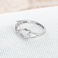 Bijoux fins Classique Couple 925 Argent Sterling Double Cœur Alliance de mariage et de fiançailles Cadeau Je t'aime Bague de promesse