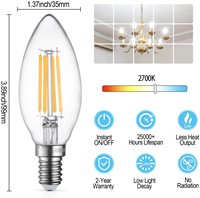 Bombilla LED de Filamento Vintage Candelabra C35 C35T B10 E12 E14 E26 E27 4W 5W 110V Blanco Cálido Regulable Base E14 4W