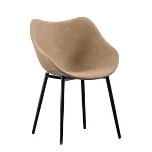 Dining Chair Brown Leather Black Legs <b>Backrest</b> Modern Style For Home Office Study Room - Product Image 5