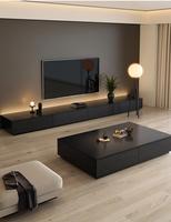 Table basse moderne minimaliste en panneau de roche, ultra-longue, noire, sur pieds, pour salon, table basse combinée unique