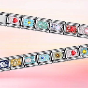 Pulsera de dijes italianos de moda con eslabones de 9mm de acero inoxidable esmaltado, con motivos de cartas del tarot, estrellas, luna y sol, para la creación de joyas DIY para mujer - Product Image 4