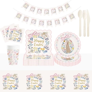 DAMAI Customized Decoration Paper Plate Rabbit Print Disposable Paper Plates <b>Easter</b> Themed Party Tableware Set - Product Image 1