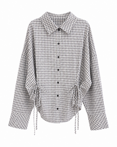 Blusa Moderna Extra Grande a Cuadros con Cordón Lateral para el Uso Diario - Product Image 2