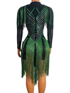 NOVANCE Y2055 <span class=keywords><strong>Comprar</strong></span> <span class=keywords><strong>ropa</strong></span> en línea Borla verde Plata Diamante Vestido de baile Diseño único Vestido de fiesta para Samba Latina - Product Image 4