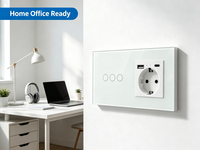 Interrupteur tactile intelligent WiFi UBARO 3 voies avec prise intelligente intégrée, panneau mural en verre trempé, indice de protection IP20, pour contrôle par application