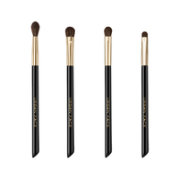Lot de 4 pinceaux professionnels en laine à virole dorée avec manche noir Kit de pinceaux de maquillage de précision Logo personnalisé Maquillage de haute précision