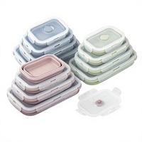 Boîte à lunch pliable empilable en silicone de qualité alimentaire sans BPA, avec couvercle en PP, résistante aux micro-ondes, chauffable, anti-fuite, pour usage extérieur – Vente chaude