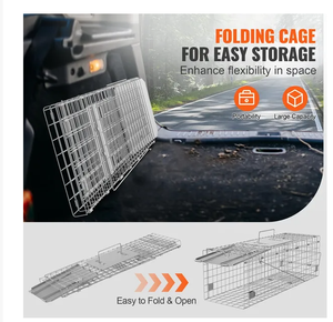 Vevor động vật sống lồng bẫy 24 "x 8" x 8 "nhân Đạo mèo bẫy sắt mạ kẽm, gấp động vật bẫy với xử lý - Product Image 2