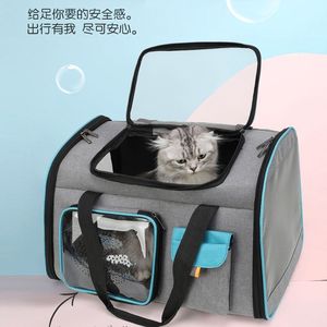 Transportín portátil para gatos, de tela Oxford suave, gris azul, con ventana transparente, bolsa de viaje grande para mascotas, para gatos y perros - Product Image 1