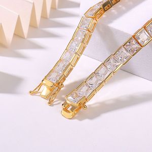 Pulsera de tenis de plata S925 con cristales de corte princesa, chapada en oro de 22K, engaste de canal, geométrica, unisex, de lujo, para uso diario - Product Image 3