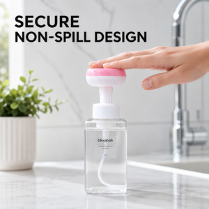 Bouteille de savon moussant ronde en PET de 250 ml avec tête de brosse en silicone, distributeur de mousse pour lavage des mains en plastique transparent avec bouchon - Product Image 1
