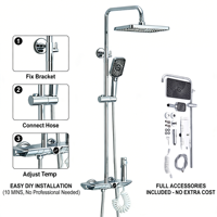 Système de douche à effet pluie haute pression à 4 fonctions avec affichage numérique LED, ensemble de douche triple fonction