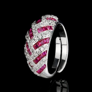Fashion Jewelry Eco-friendly Copper Micro Pave Red Zircon Imitation Geometric Stone <b>Adjustable</b> Band <b>Ring</b> for Women - Product Image 3