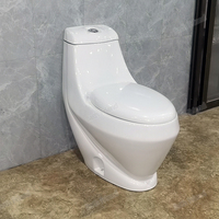 Inodoro de Lujo Moderno de Una Pieza con Doble Descarga y Lavabo con Pedestal, Drenaje S/P-Trap, Cerámica Blanca para Baño