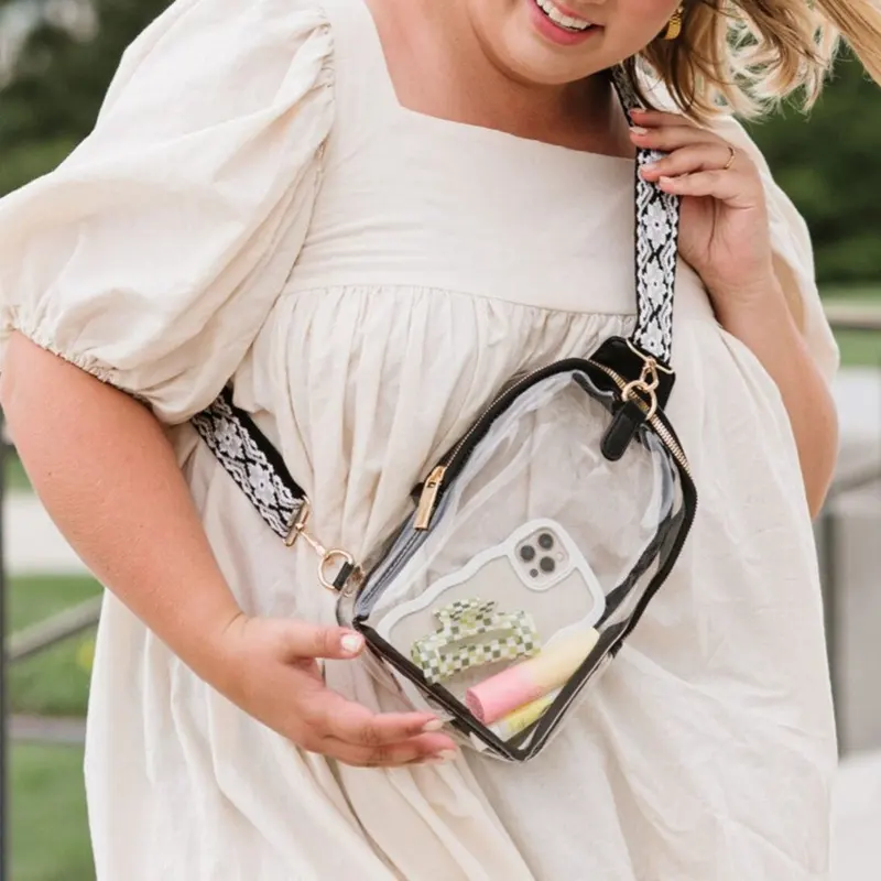 Bolsos de pecho para mujer para conciertos, bandolera transparente aprobada por el estadio, bandolera transparente de PVC para mujer