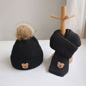Ensemble bonnet et écharpe en laine tricotée légère pour enfants, unisexe, motif ours mignon, 6 couleurs, design de dessin animé, USA Mairun Winter - Product Image 4