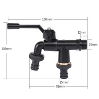 Robinet de jardin en laiton noir antigel pour extérieur, 1/2 pouce, 16 bars, double sortie