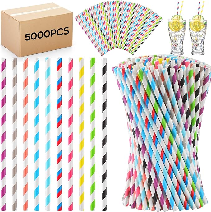 Eco Friendly Black Bubble Tea Paper Straws White Disposable Drinking Striped Paper Straws