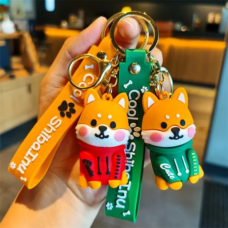 Customized promotional cartoon animals 3d Soft PVC Silicone Cute corgis Rubber Keychain