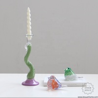 Bixuan Pastel Art bougeoirs en verre soufflé à la main porte-cône corde torsion tige lavande Base sauge vert colonne décoration de la maison