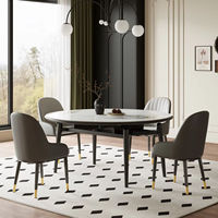 Mesa de Comedor Plegable Telescópica Ajustable de Alta Gama con Tapa Redonda de Mármol y Patas de Metal para Hotel y Hogar, 8 Plazas, Venta al Por Mayor